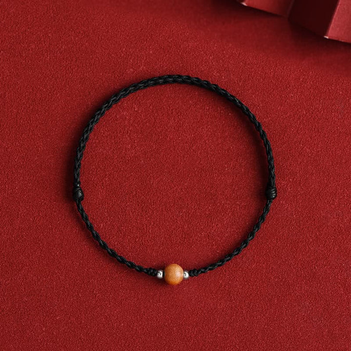 Buddha Stones Natural Peach Wood Bead Luck Braided Bracelet Anklet - Black Rope - 6mm - Anklet(Circumference 17-30cm) - image 17