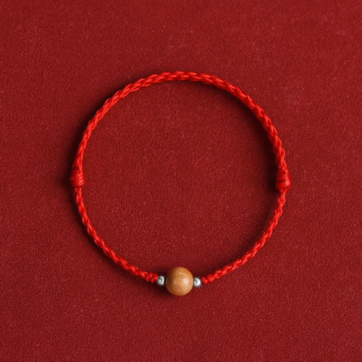 Buddha Stones Natural Peach Wood Bead Luck Braided Bracelet Anklet - Red Rope - 8mm - Anklet(Circumference 17-30cm) - image 10