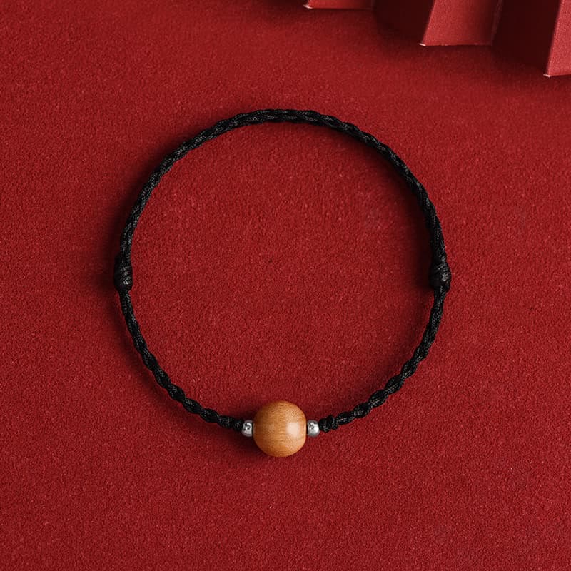 Buddha Stones Natural Peach Wood Bead Luck Braided Bracelet Anklet - Black Rope - 10mm - Anklet(Circumference 17-30cm) - image 19