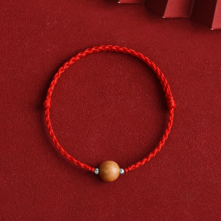 Buddha Stones Natural Peach Wood Bead Luck Braided Bracelet Anklet - Red Rope - 10mm - Anklet(Circumference 17-30cm) - image 11