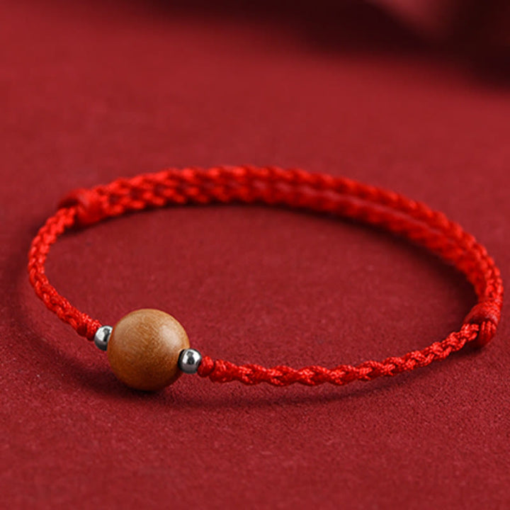 Buddha Stones Natural Peach Wood Bead Luck Braided Bracelet Anklet - image 13