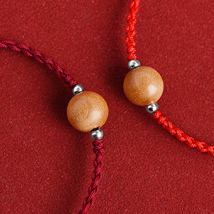 Buddha Stones Natural Peach Wood Bead Luck Braided Bracelet Anklet - image 4