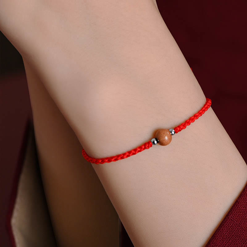 Buddha Stones Natural Peach Wood Bead Luck Braided Bracelet Anklet - image 14