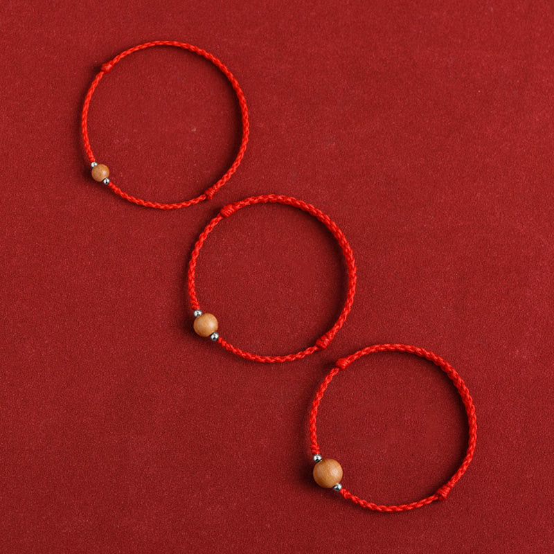 Buddha Stones Natural Peach Wood Bead Luck Braided Bracelet Anklet - image 8