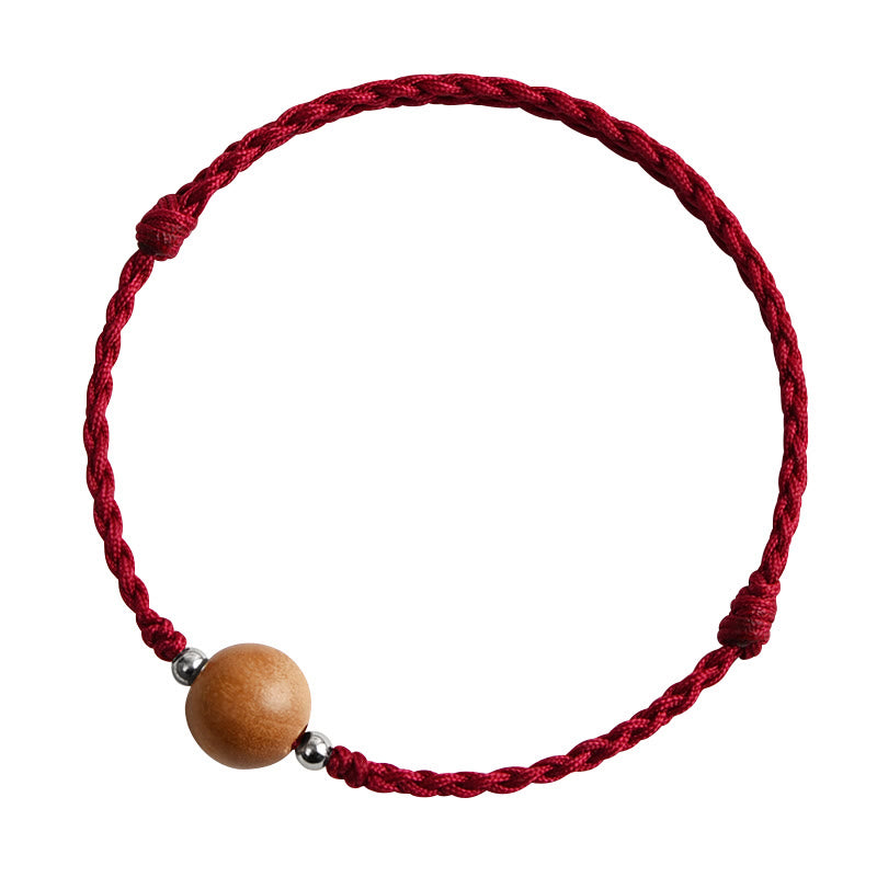 Buddha Stones Natural Peach Wood Bead Luck Braided Bracelet Anklet - image 16
