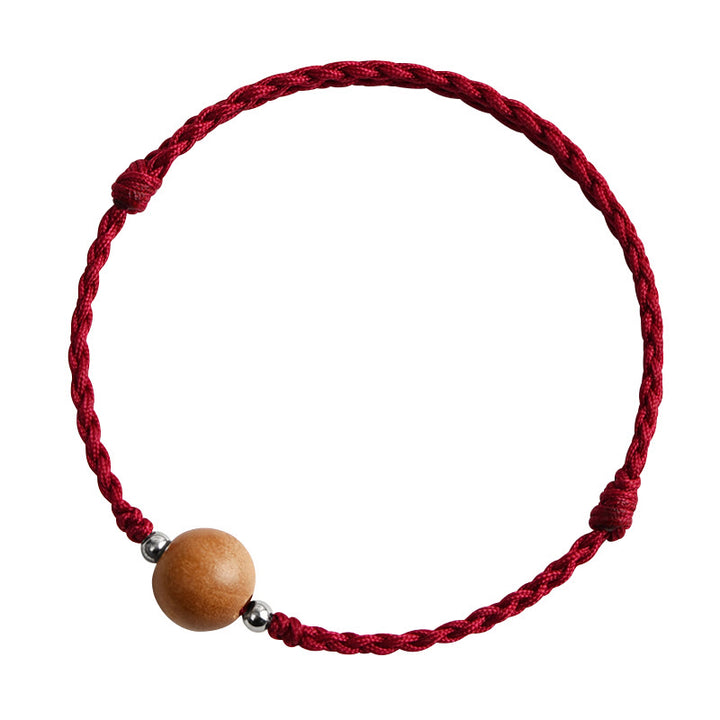 Buddha Stones Natural Peach Wood Bead Luck Braided Bracelet Anklet - image 16