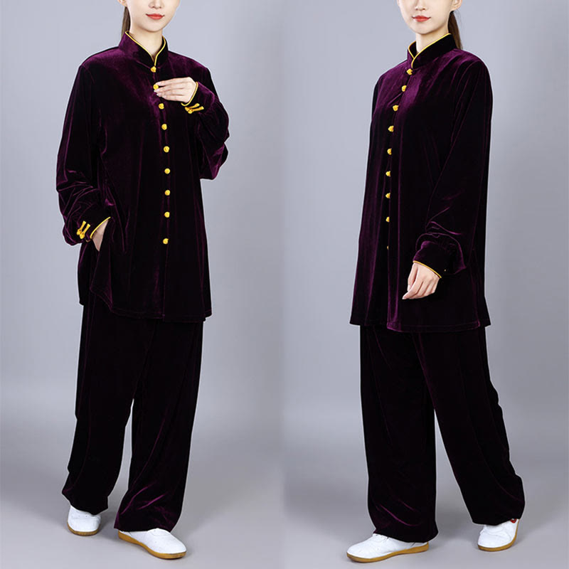 Buddha Stones 2Pcs Fall Winter Tai Chi Meditation Qigong Zen Practice Unisex Velour Plush Clothing Set - image 18