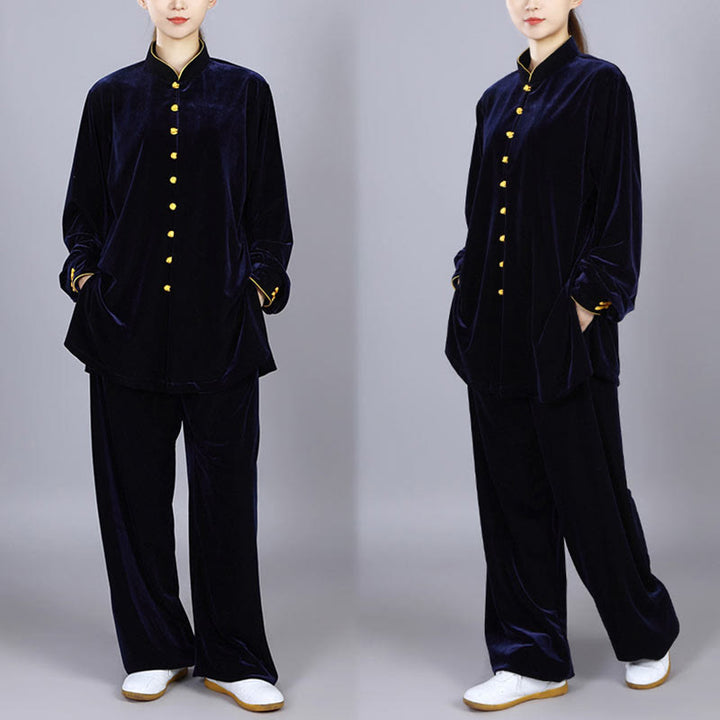 Buddha Stones 2Pcs Fall Winter Tai Chi Meditation Qigong Zen Practice Unisex Velour Plush Clothing Set - image 15