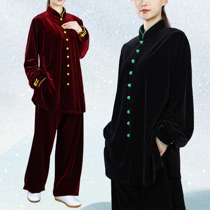 Buddha Stones 2Pcs Fall Winter Tai Chi Meditation Qigong Zen Practice Unisex Velour Plush Clothing Set - image 21