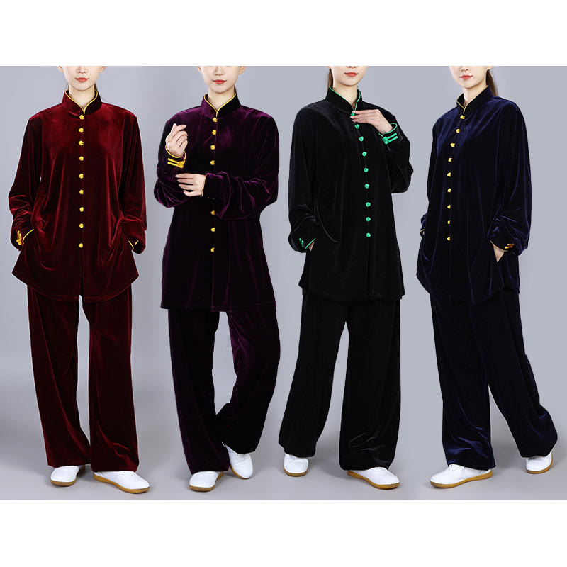 Buddha Stones 2Pcs Fall Winter Tai Chi Meditation Qigong Zen Practice Unisex Velour Plush Clothing Set - image 22