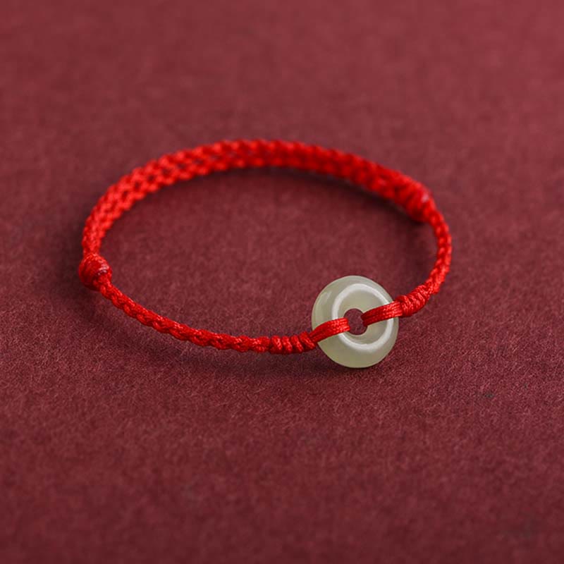 Buddha Stones Natural Hetian Jade Peace Buckle Protection Luck Braided Bracelet Anklet - image 10