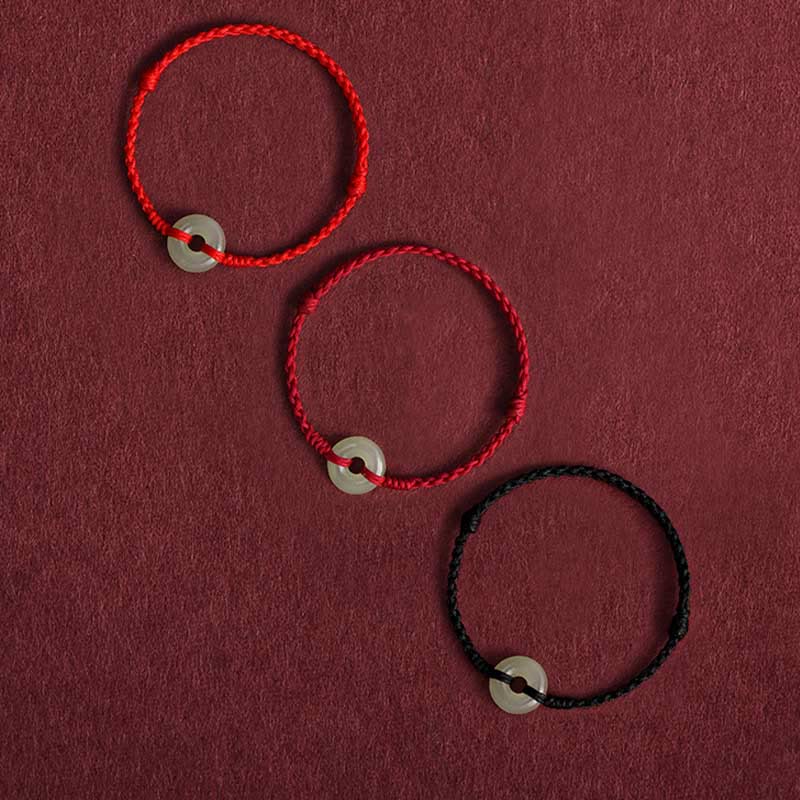 Buddha Stones Natural Hetian Jade Peace Buckle Protection Luck Braided Bracelet Anklet - image 13