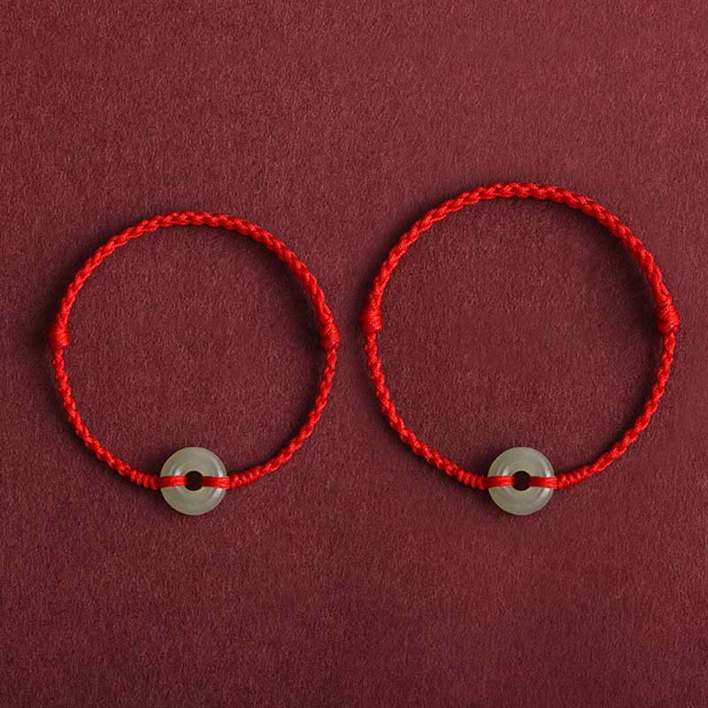 Buddha Stones Natural Hetian Jade Peace Buckle Protection Luck Braided Bracelet Anklet - image 2