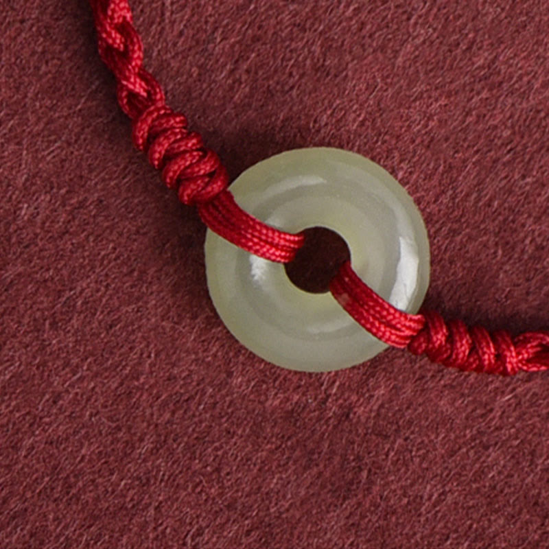 Buddha Stones Natural Hetian Jade Peace Buckle Protection Luck Braided Bracelet Anklet - image 5