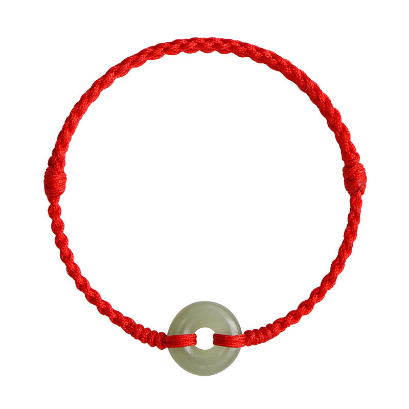 Buddha Stones Natural Hetian Jade Peace Buckle Protection Luck Braided Bracelet Anklet - image 11