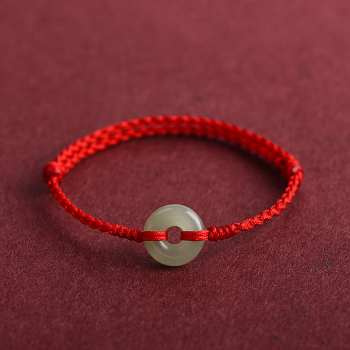 Buddha Stones Natural Hetian Jade Peace Buckle Protection Luck Braided Bracelet Anklet - image 3