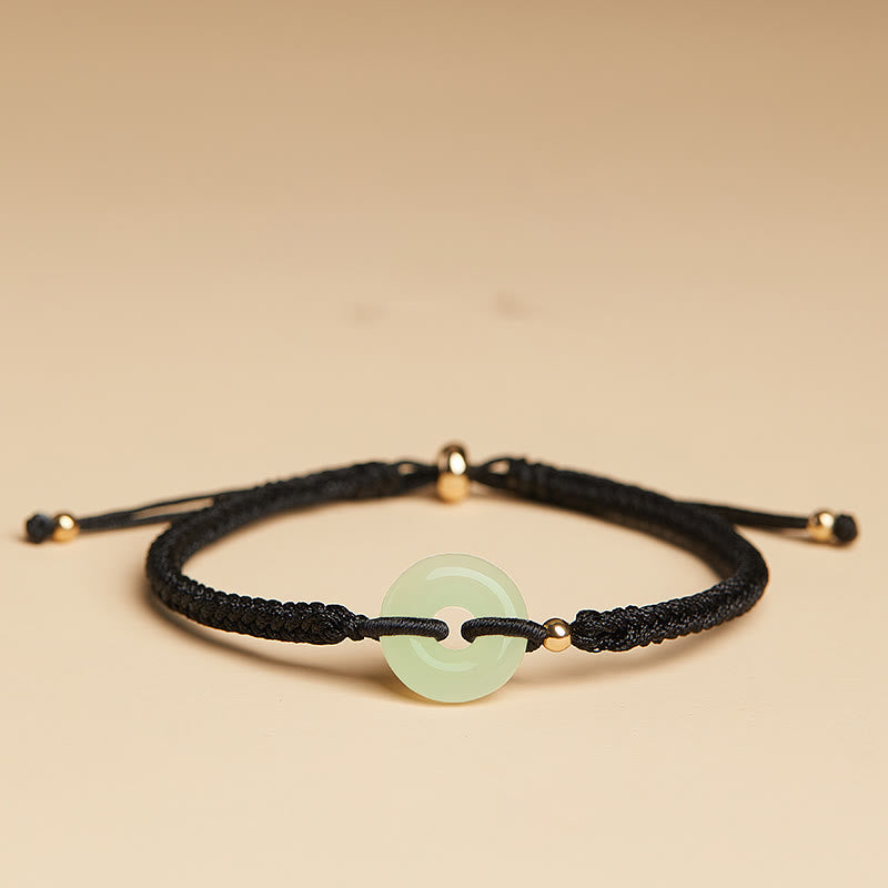 Buddha Stones Natural Hetian Jade Peace Buckle Fu Character Protection Luck Braided Bracelet - Hetian Jade Black Rope - image 13