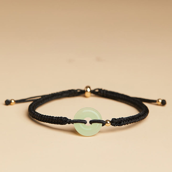 Buddha Stones Natural Hetian Jade Peace Buckle Fu Character Protection Luck Braided Bracelet - Hetian Jade Black Rope - image 13