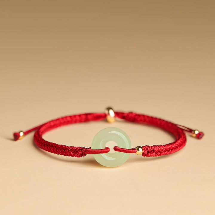 Buddha Stones Natural Hetian Jade Peace Buckle Fu Character Protection Luck Braided Bracelet - Hetian Jade Red Rope - image 9