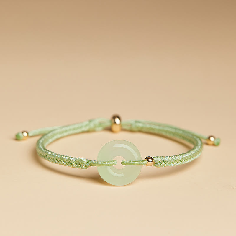 Buddha Stones Natural Hetian Jade Peace Buckle Fu Character Protection Luck Braided Bracelet - Hetian Jade Green Rope - image 22