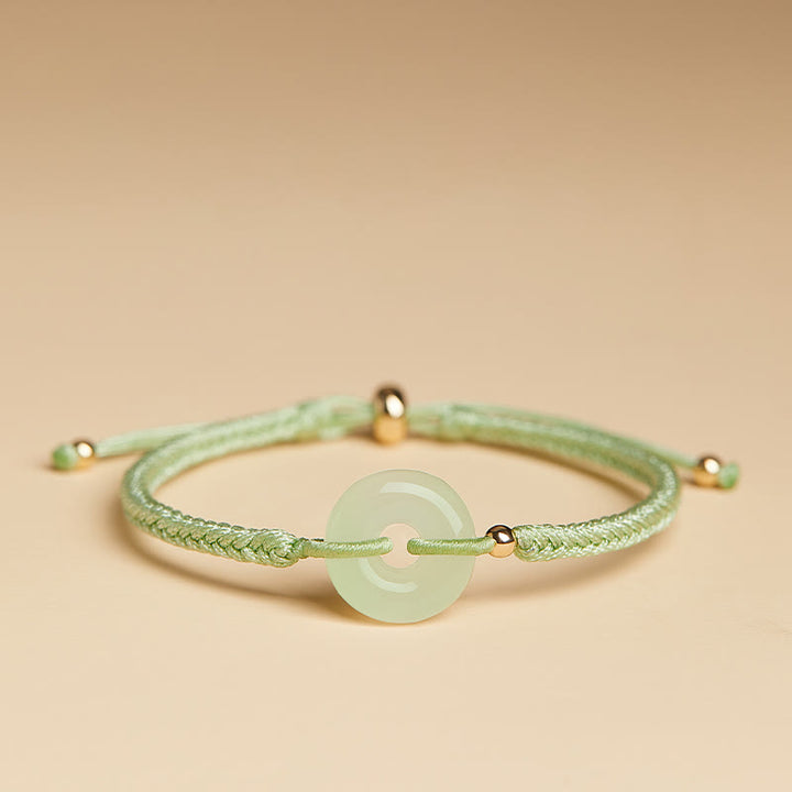 Buddha Stones Natural Hetian Jade Peace Buckle Fu Character Protection Luck Braided Bracelet - Hetian Jade Green Rope - image 22