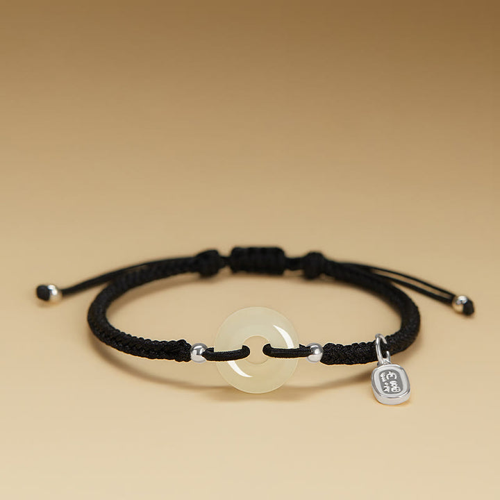 Buddha Stones Natural Hetian Jade Peace Buckle Fu Character Protection Luck Braided Bracelet - Hetian Jade Black Rope Fu Character - image 24