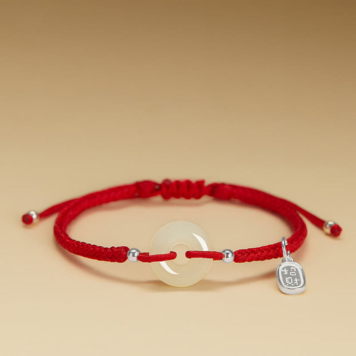 Buddha Stones Natural Hetian Jade Peace Buckle Fu Character Protection Luck Braided Bracelet - Hetian Jade Red Rope Fu Character - image 25