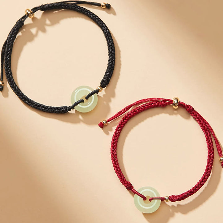 Buddha Stones Natural Hetian Jade Peace Buckle Fu Character Protection Luck Braided Bracelet - image 11
