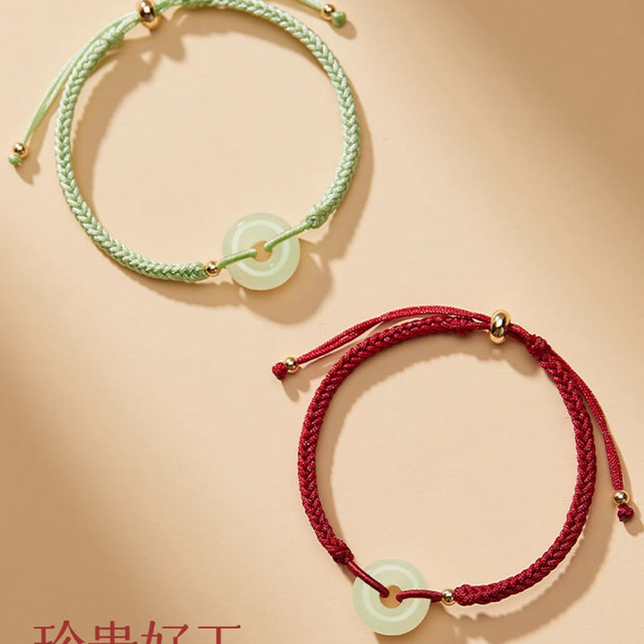 Buddha Stones Natural Hetian Jade Peace Buckle Fu Character Protection Luck Braided Bracelet - image 12