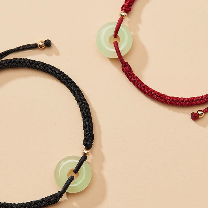 Buddha Stones Natural Hetian Jade Peace Buckle Fu Character Protection Luck Braided Bracelet - image 20