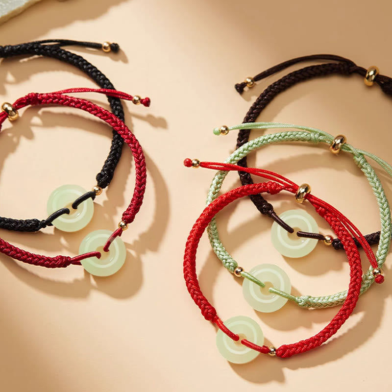 Buddha Stones Natural Hetian Jade Peace Buckle Fu Character Protection Luck Braided Bracelet - image 26