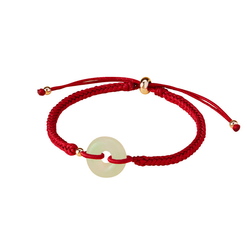 Buddha Stones Natural Hetian Jade Peace Buckle Fu Character Protection Luck Braided Bracelet - image 2