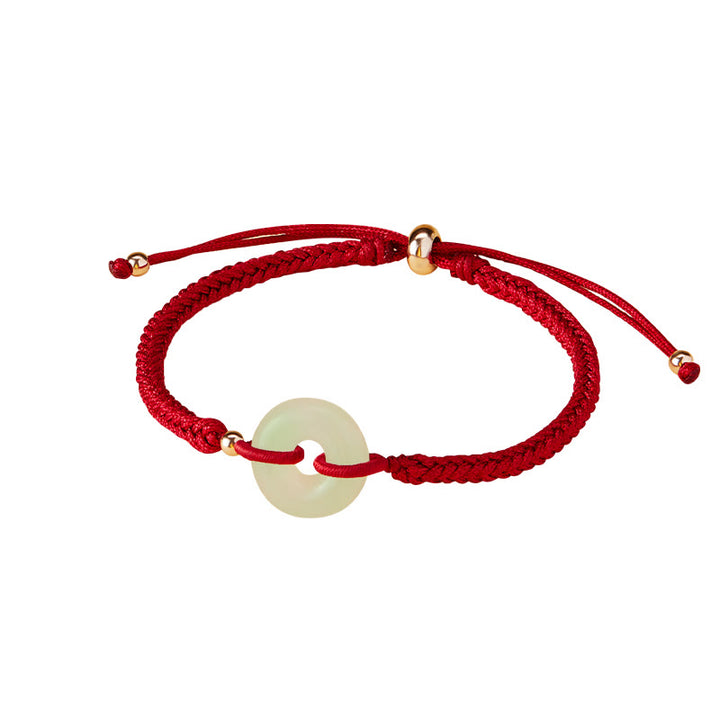 Buddha Stones Natural Hetian Jade Peace Buckle Fu Character Protection Luck Braided Bracelet - image 2