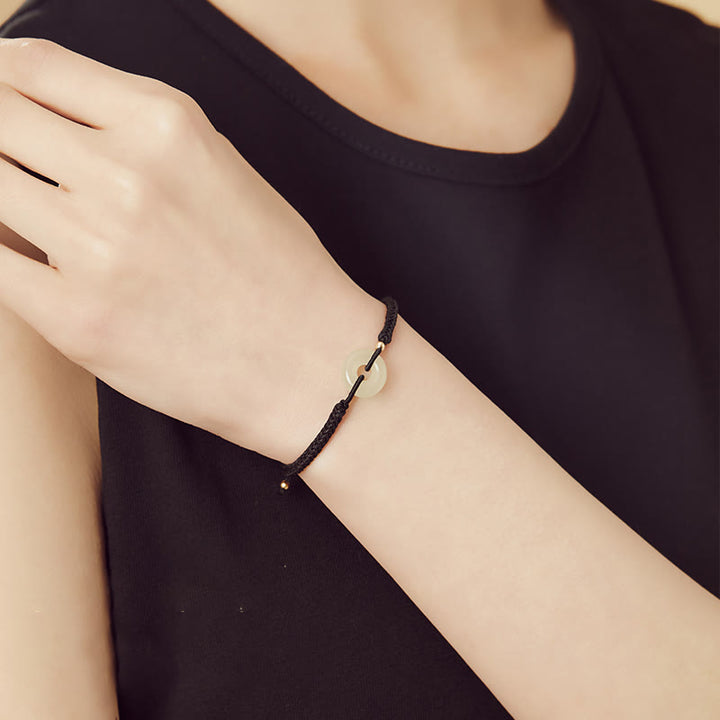Buddha Stones Natural Hetian Jade Peace Buckle Fu Character Protection Luck Braided Bracelet - image 18