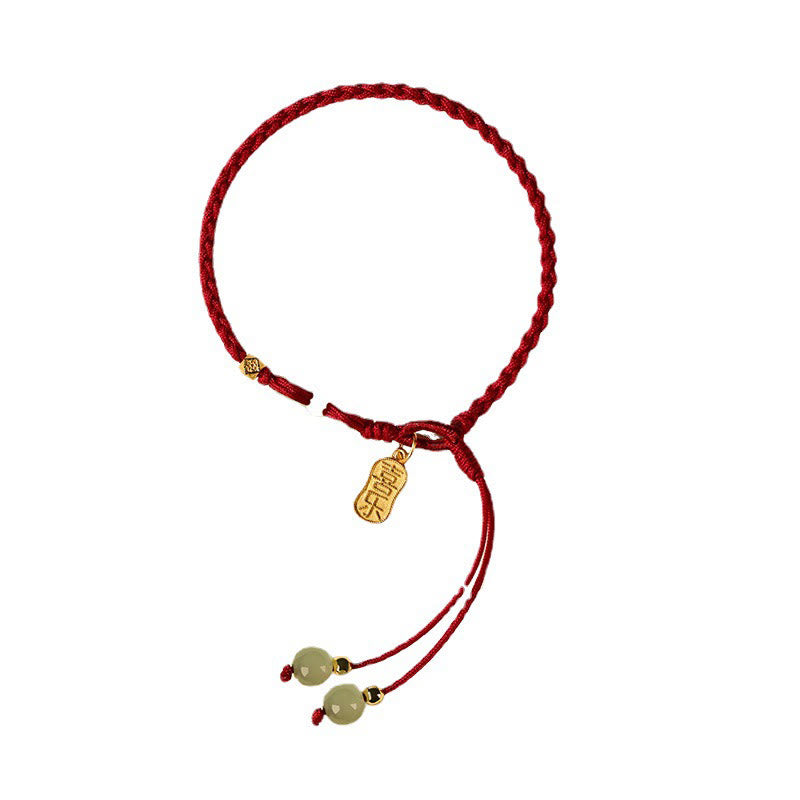Buddha Stones Natural Hetian Jade Peace Buckle Red String Luck Braided Bracelet - image 4