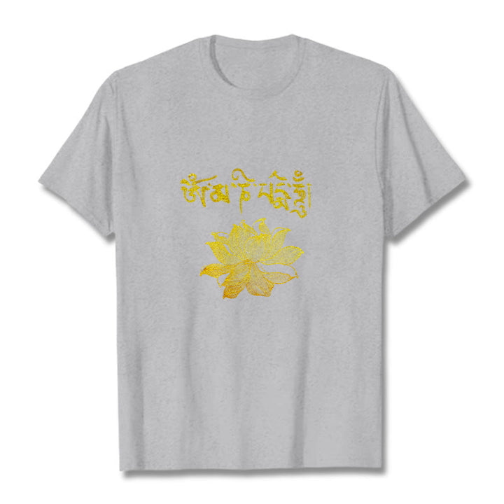 Buddha Stones Golden Lotus Sanskrit Tee T-shirt - Light Grey - 2XL - image 19