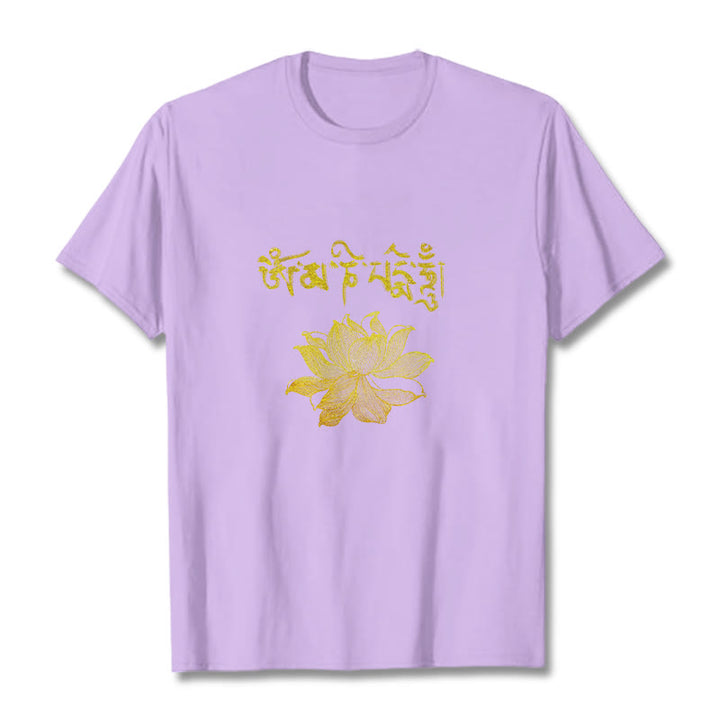 Buddha Stones Golden Lotus Sanskrit Tee T-shirt - Plum - 2XL - image 15