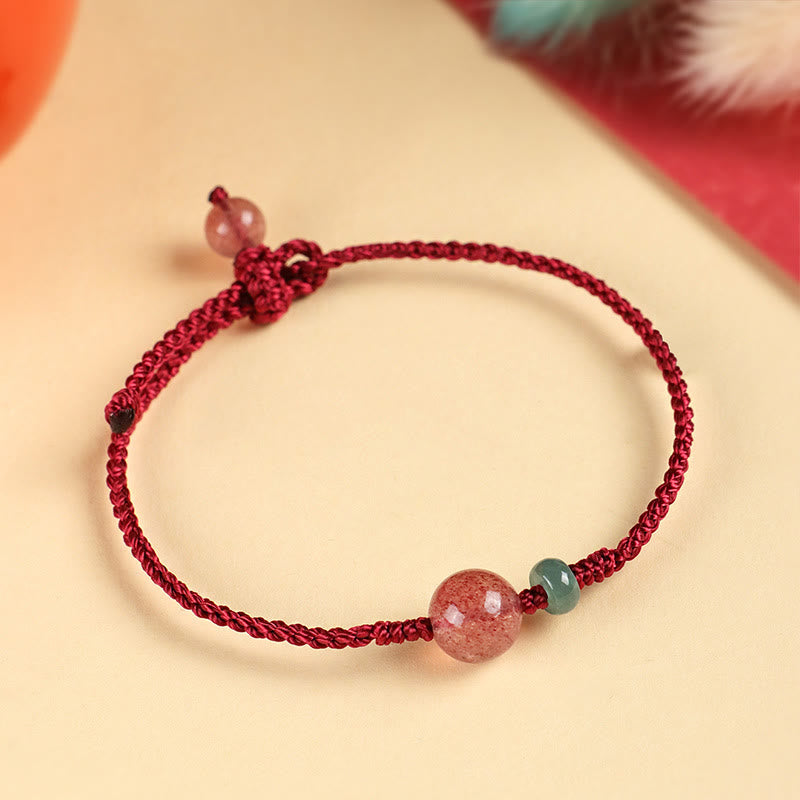 Buddha Stones Natural Strawberry Quartz Jade White Agate Red String Positive Bracelet - image 3