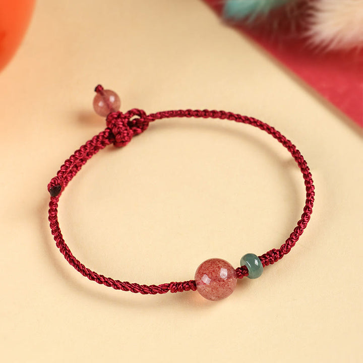 Buddha Stones Natural Strawberry Quartz Jade White Agate Red String Positive Bracelet - image 3