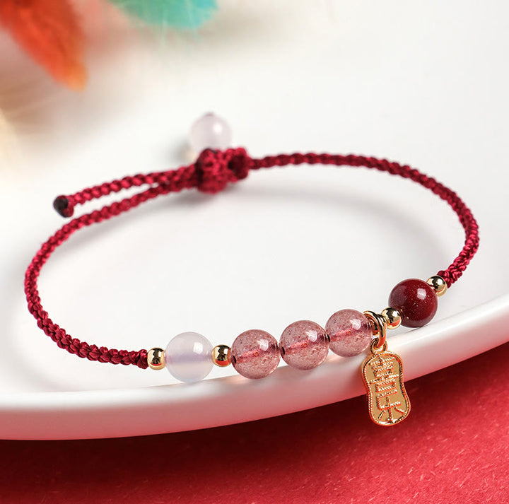 Buddha Stones Natural Strawberry Quartz Jade White Agate Red String Positive Bracelet - Strawberry Quartz White Agate(Wrist Circumference:14-16cm) - image 8