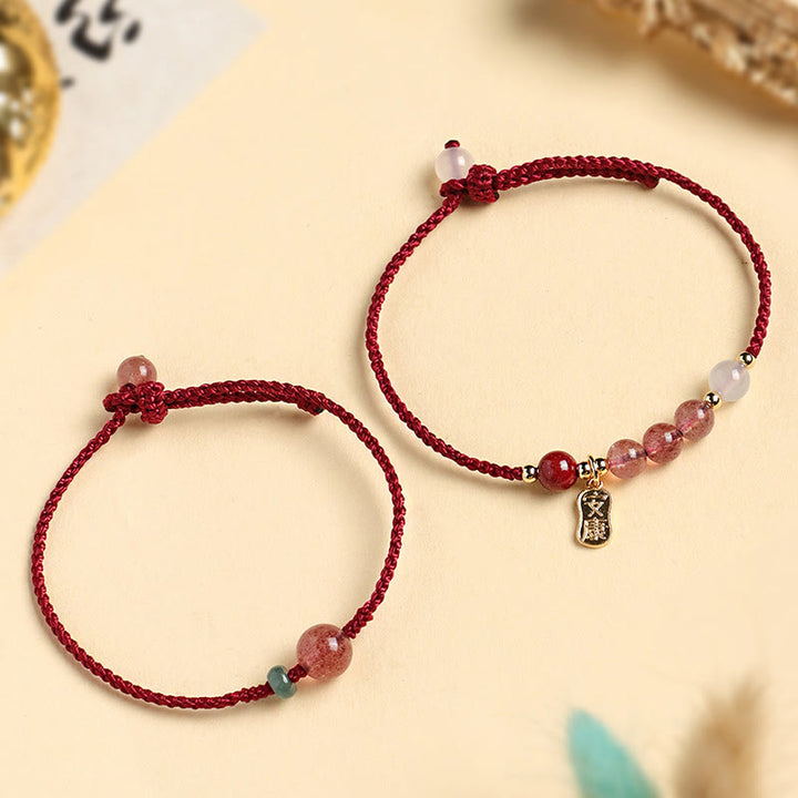 Buddha Stones Natural Strawberry Quartz Jade White Agate Red String Positive Bracelet - image 12
