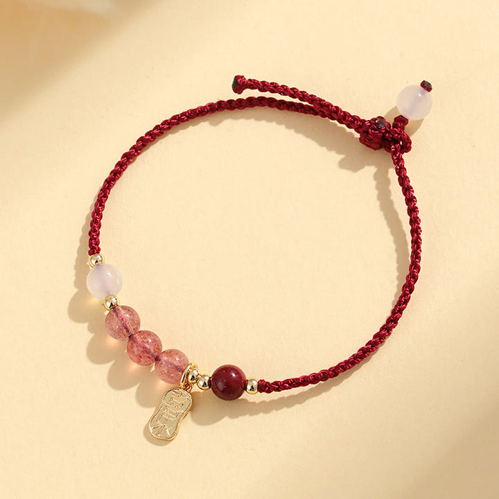 Buddha Stones Natural Strawberry Quartz Jade White Agate Red String Positive Bracelet - image 10