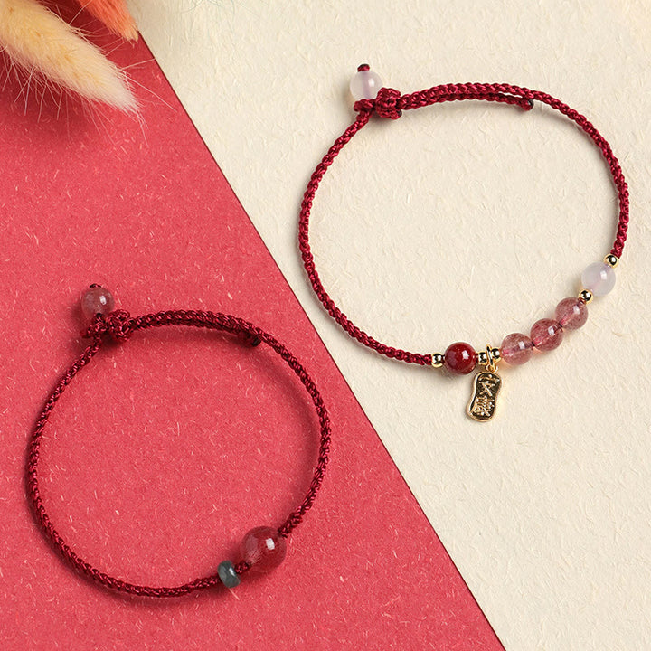 Buddha Stones Natural Strawberry Quartz Jade White Agate Red String Positive Bracelet - image 1