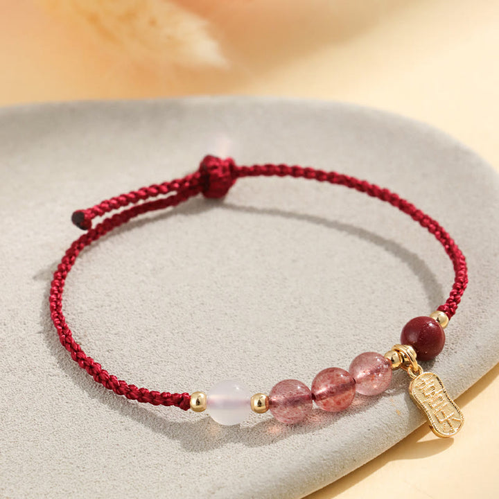 Buddha Stones Natural Strawberry Quartz Jade White Agate Red String Positive Bracelet - image 9