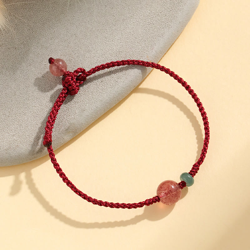 Buddha Stones Natural Strawberry Quartz Jade White Agate Red String Positive Bracelet - image 2