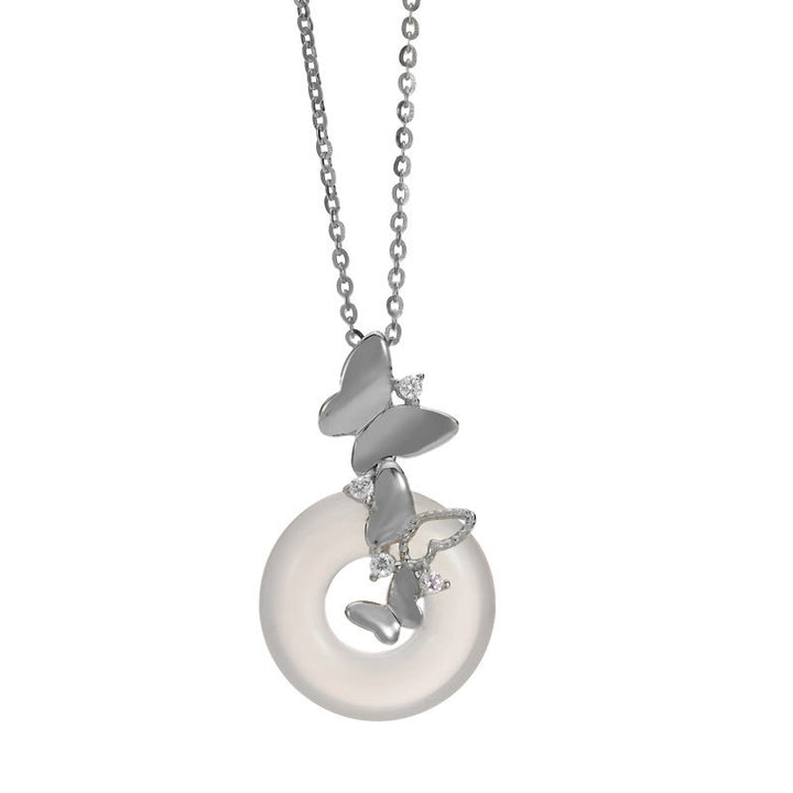Buddha Stones 925 Sterling Silver Butterfly Chalcedony Peace Buckle Blessing Luck Necklace Pendant - image 8