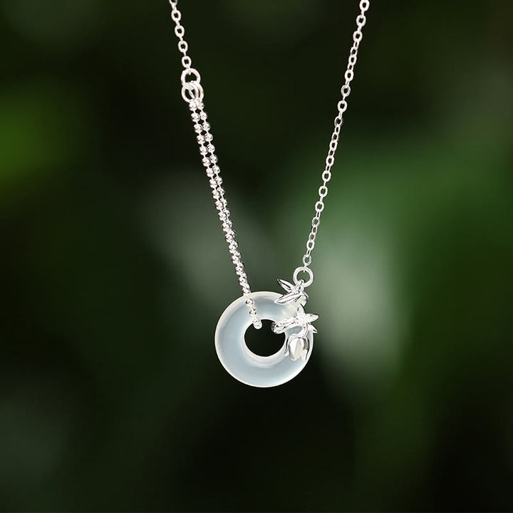 Buddha Stones 925 Sterling Silver Tulip Chalcedony Peace Buckle Fortune Necklace Pendant - Tulip Peace Buckle - image 0