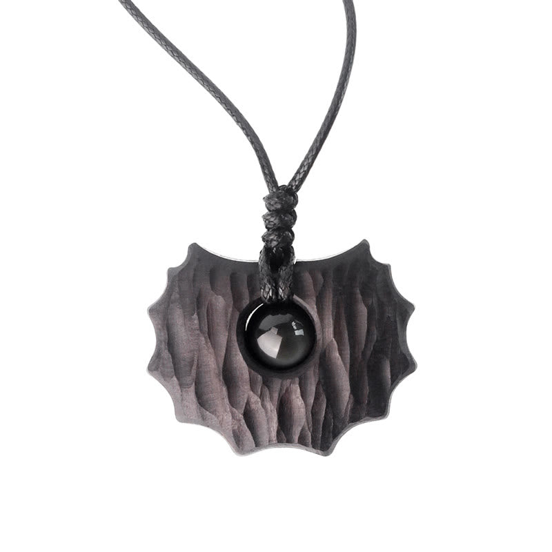 Buddha Stones Ebony Wood Obsidian Irregular Shape Peace Calm Necklace Pendant - image 7