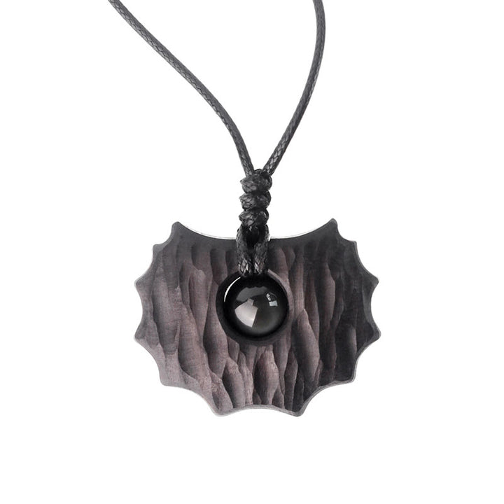 Buddha Stones Ebony Wood Obsidian Irregular Shape Peace Calm Necklace Pendant - image 7