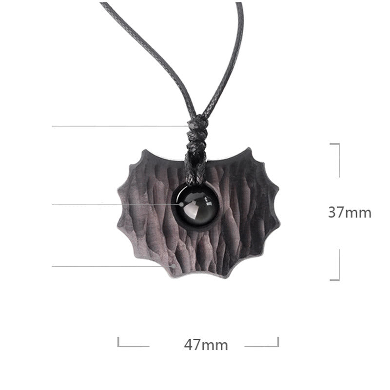 Buddha Stones Ebony Wood Obsidian Irregular Shape Peace Calm Necklace Pendant - image 4